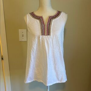 Rafaella White Sleeveless Top with Pink Embroidery